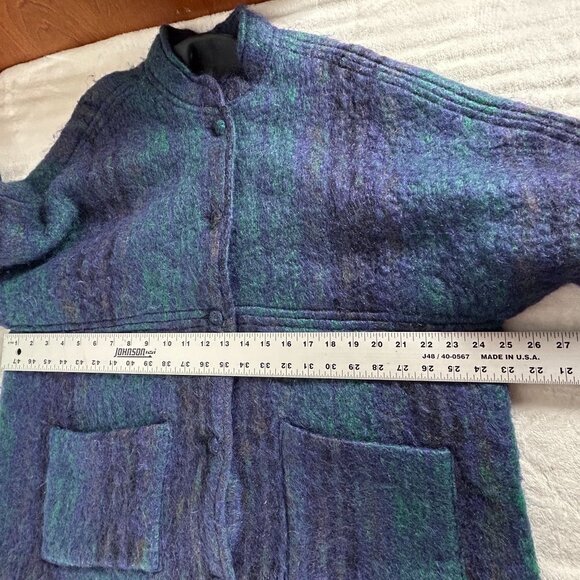 Vintage 60s/70s Freedom Wear by Treas Ni Riain Mohair Plaid Jacket/Coat XL Blue - Picture 9 of 12